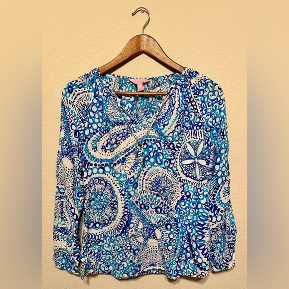 Lilly Pulitzer Tops - Lily Pulitzer Blue Paisley Women's Willa Blouse- Size Small